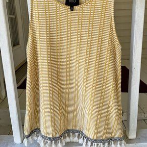 Anthropologie W5 Yellow Striped Tank Top Black Trim White Tassel/Fringe Sz S